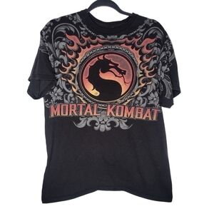 Mortal Kombat Logo Filigree Graphic T-Shirt in Black Size Medium